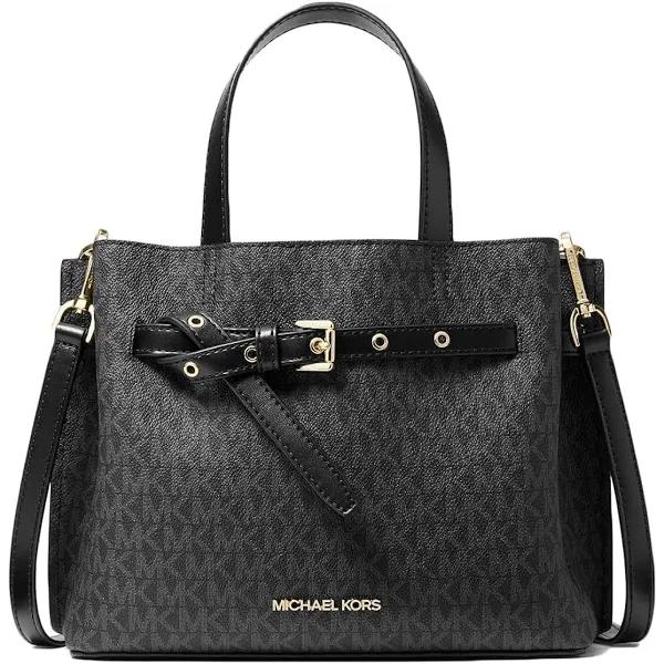 Michael Kors Emilia Small Black Signature PVC Satchel Crossbody Handbag Purse