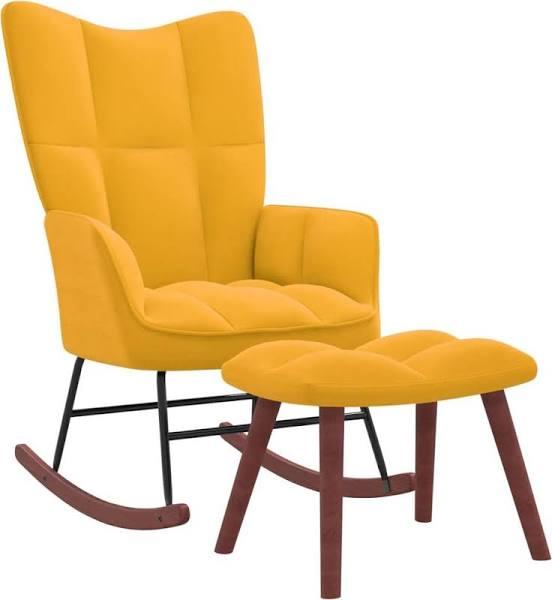 vidaXL Rocking Chair With A Stool Mustard Yellow Velvet