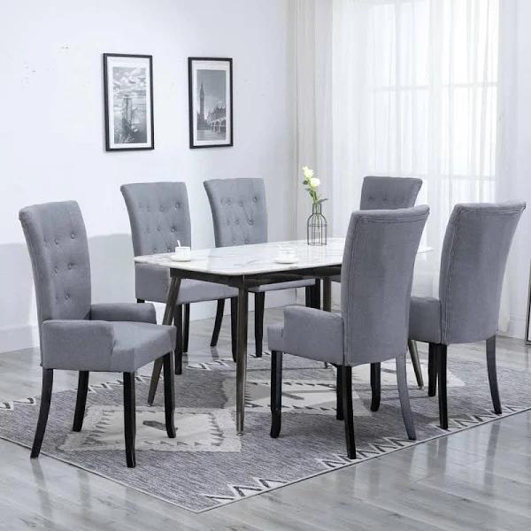 Dining Chairs with Armrests 6 Pcs Light Fabric - Grey