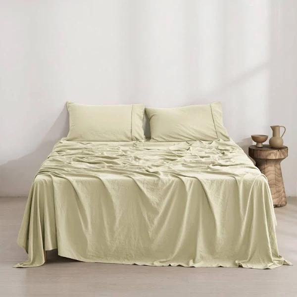 Dreamaker Superfine Washed Microfibre Sheet Set Natural King Bed