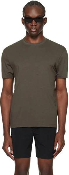 Tom Ford Mens Grey Brand-embroidered Crewneck Woven T-Shirt 40