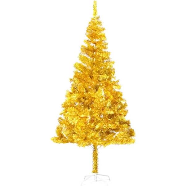 Artificial Christmas Tree With LEDs&Stand Gold 180 cm Pet