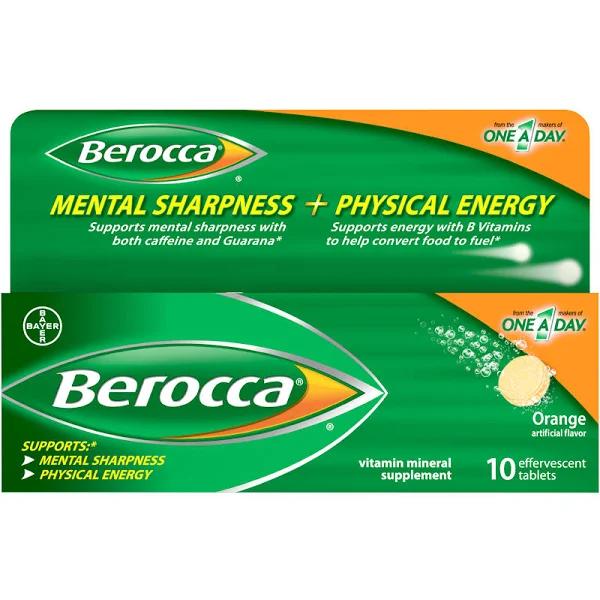 Berocca Vitamin & Mineral Supplement Effervescent Tablets, Orange - 10 count