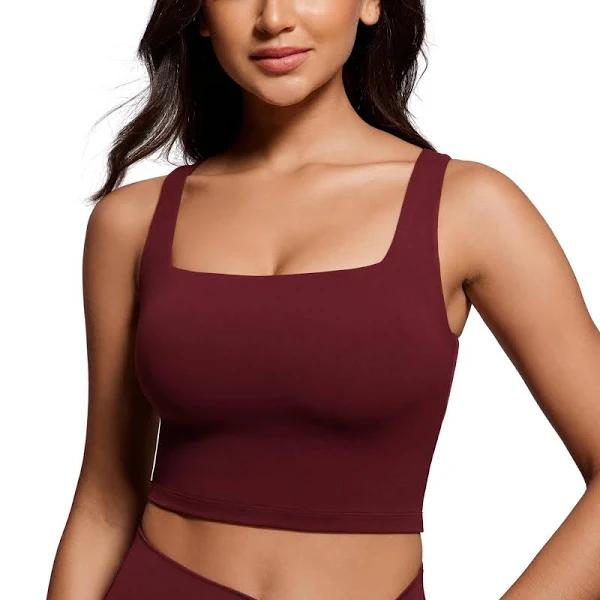 CRZ Yoga Women's Yoga Low Impact Butterluxe Longline Bra Square Neck Red Merlot / L