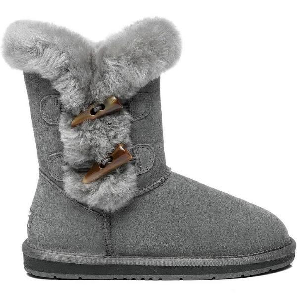 As UGG Women Short Boots Talia Sheepskin Horn Toggle Closure-Grey-35