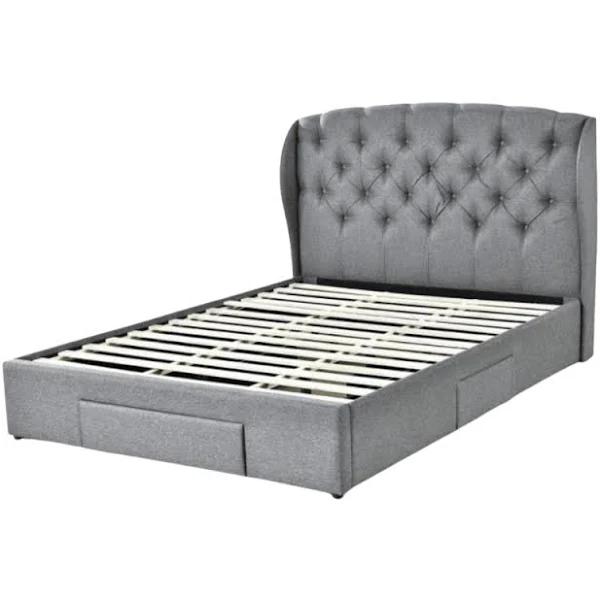 Magne Fabric Queen Tufted Headboard Bed Frame With Drawers Storage - Dark Grey