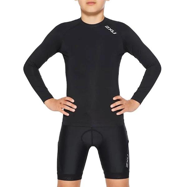 Core Youth Compression Long Sleeve, 2XU, XL, Black/Silver