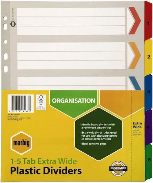 Marbig A4 Extra Wide Reinforced Divider 1-5 Tab