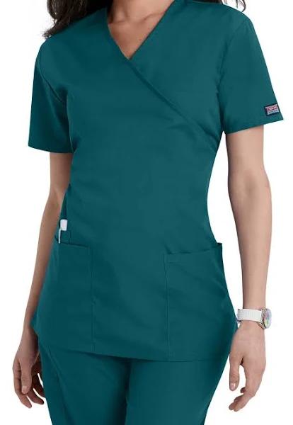 Cherokee Workwear Scrubs Mock Wrap Top - M - Caribbean Blue