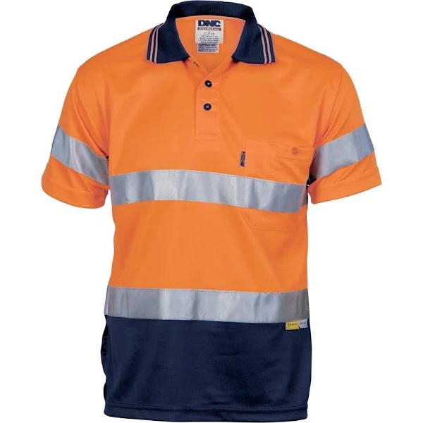 DNC HiVis D/N Cool Breathe Polo Shirt with 3M 8906 R/Tape - Short Sleeve - Orange/Navy - 2XL