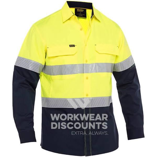 Bisley x Airflow Hi Vis Taped Stretch Ripstop Shirt - Yellow/Navy 2XL