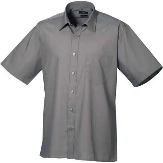 Premier Mens Short Sleeve Formal Poplin Plain Work Shirt Dark Grey Poplin Shirt