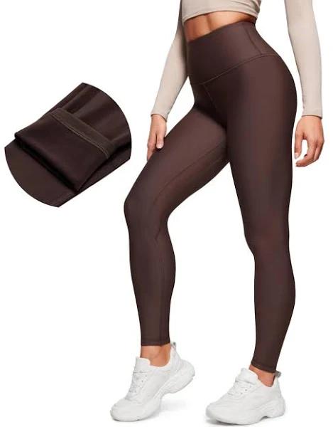 CRZ Yoga Women's Winter High Rise Thermal Fleece Lined Leggings 28'' Hot Fudge Brown / M