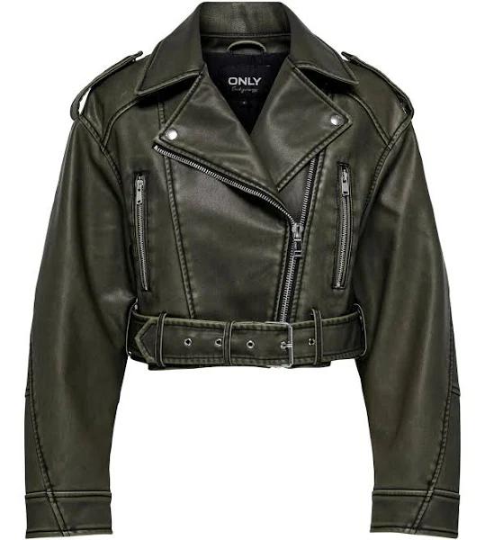 Only Black / Black Ella Faux Leather Washed Biker Jacket