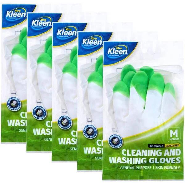 Xtra Kleen 5 Pairs Medium Size Reusable Cleaning Gloves Latex Free