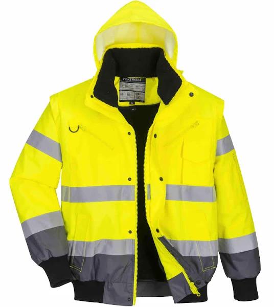 Portwest Hi-Vis Contrast Bomber Jacket - Yellow/Grey - 3XL