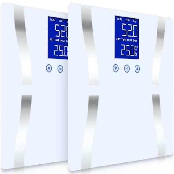 SOGA 2x Glass LCD Digital Body Fat Scale Bathroom Electronic Gym Water Weighing Scales White