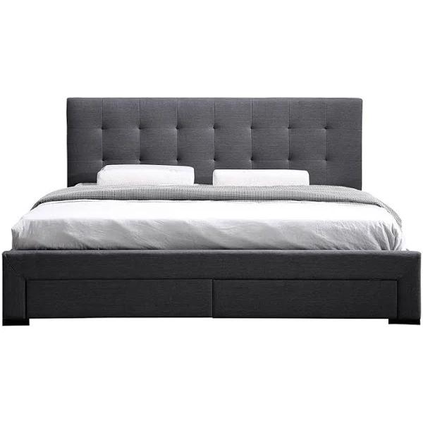 Levede Bed Frame Base With Storage Drawer Mattress Wooden Fabric Queen Dark Grey