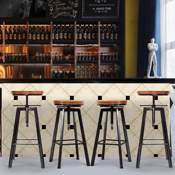 Levede - 4x Industrial Bar Stools Kitchen Stool Wooden Barstools Swivel Vintage