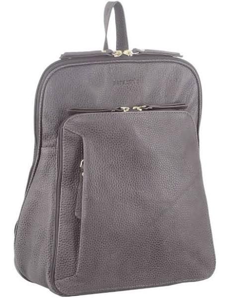 Pierre Cardin Women's Leather Backpack Bag with Pocket Front Multi-Zip - Slate