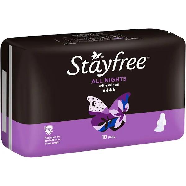 Stayfree All Nights Pads with Wings 10 Pack