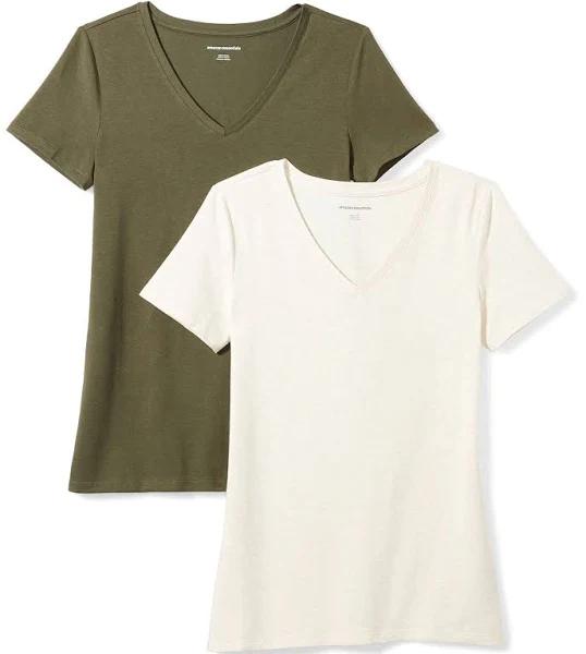 Amazon Essentials Women's Classic-Fit Short-Sleeve V-Neck T-Shirt, Pack of 2