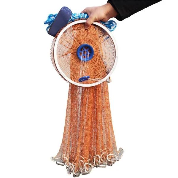 Easy Big American Fishing Cast Net With Aluminum Frisbee For Bait Trap Fish Dia:7.8ft/9.8ft/11.8ft/13.7ft, 0.8inch Mesh Size