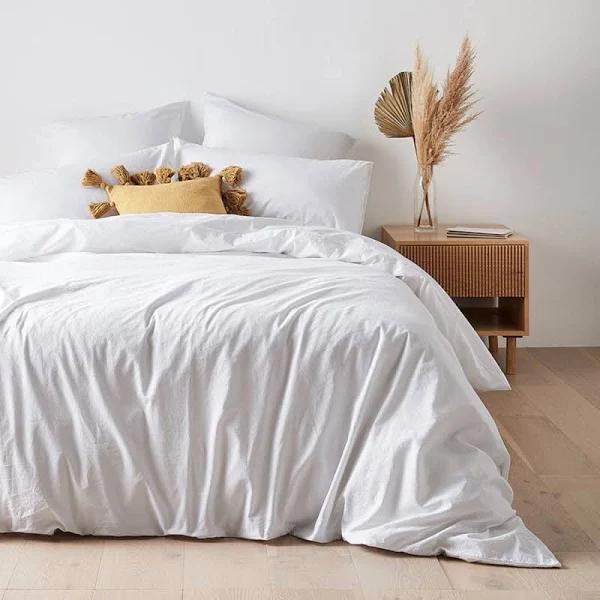 Arlo Stonewash Quilt Cover Set - White - Super King Bed - AfterPay & zipPay Available