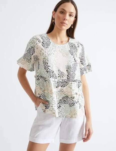 Katies - Womens Tops - Short Sleeve Tiered Linen Blend Top