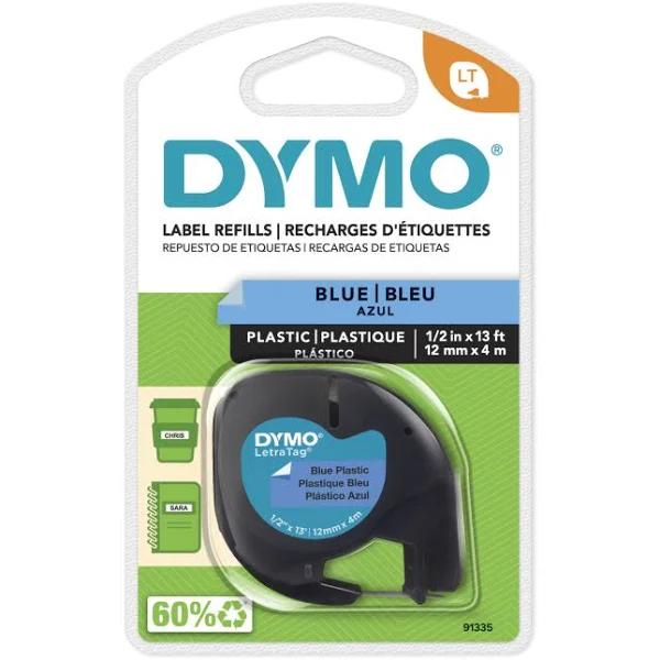 3 x Dymo 91335 Original 12mm x 4M Black On Blue LetraTag Plastic Tape