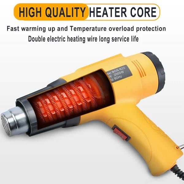 2000W Electric Heat Gun Hot Air Adjustable Temperature w/5 Nozzles Heating Tool