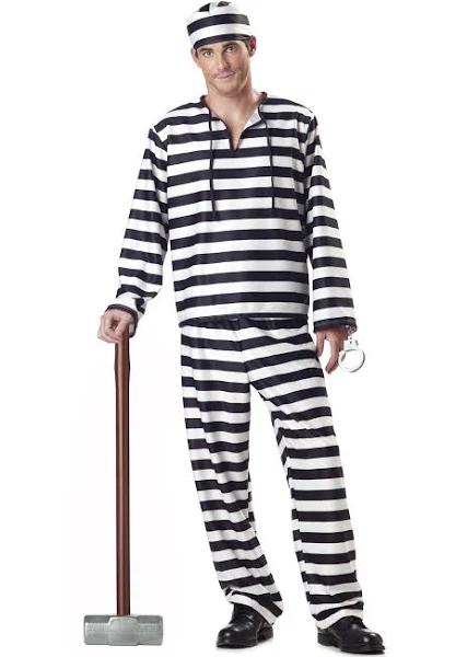 Jailbird Convict Adult Prisoner Costume-Large