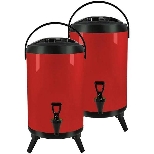 SOGA 2x 18L Stainless Steel Insulated Milk Tea Barrel Hot and Cold Beverage Dispenser Container With Faucet Red