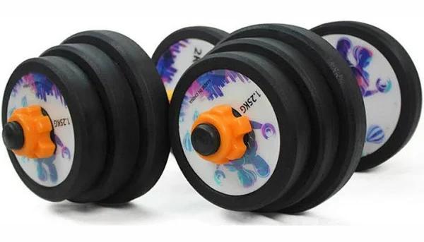 JMQ Fitness 20kg Rubber Cast Iron Dumbbell Weight Set - Black