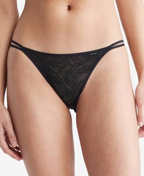 Calvin Klein Sheer Marquisette Lace High Leg Tanga in Black S