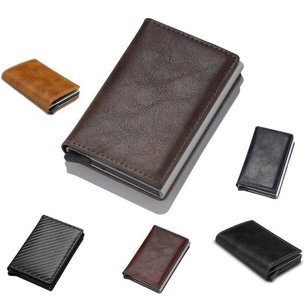 New Leather Credit Card Holder Men’s Money Cash Wallet Clip RFID Blocking Purse Dark Red