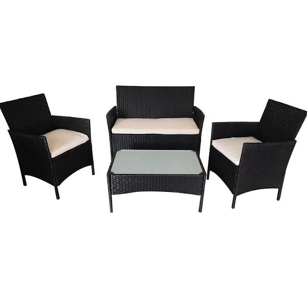 Elora 4pc Lounge Dining Set Outdoor Furniture Rattan Wicker Chair Table Garden Patio Balcony