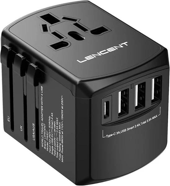 LENCENT Universal Travel Adapter, International Charger With 3 USB Ports Red