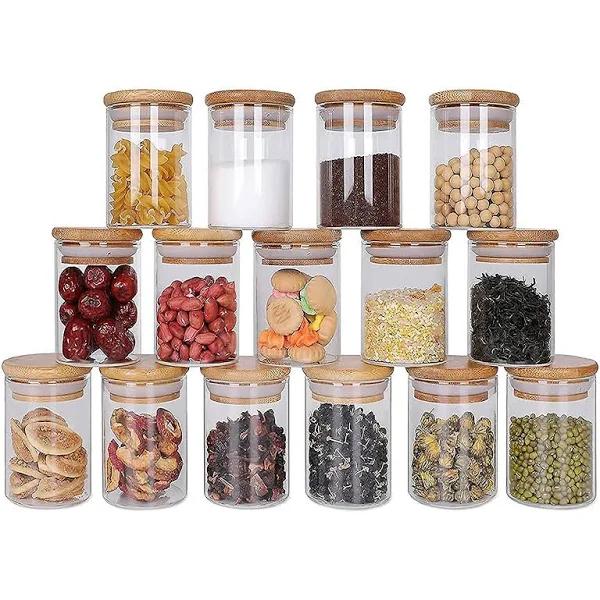 Nirvana Storage Jars Set of 15, Storage Jars Glass Spice Jars Airtight Glass Container Made of Glass Jar with Lid Set, Storage Jar Set Glass Storage K