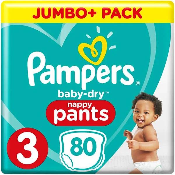 Pampers Baby Dry Size 3 Jumbo Plus Pack Nappy Pants 80