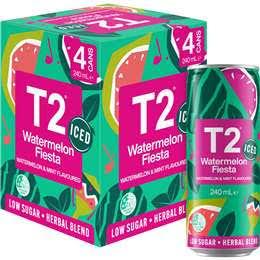 T2 Watermelon Fiesta Low Sugar Herbal Tea Cans 240ml x 4 Pack