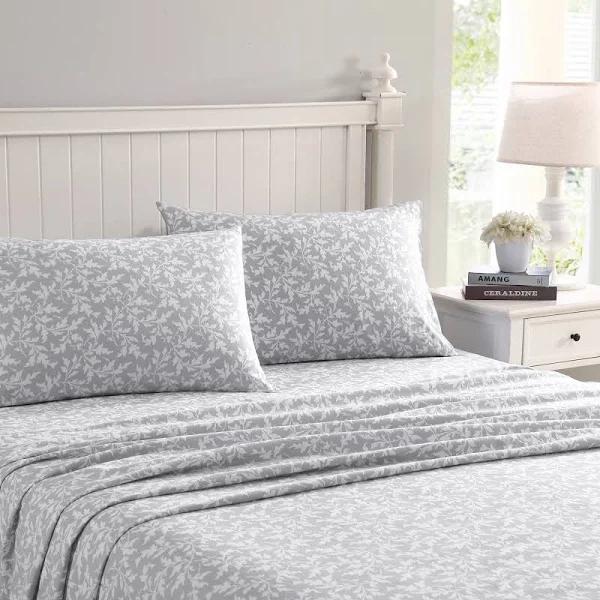 Laura Ashley Crestwood Flannel Sheet Set, Grey, King, Cotton