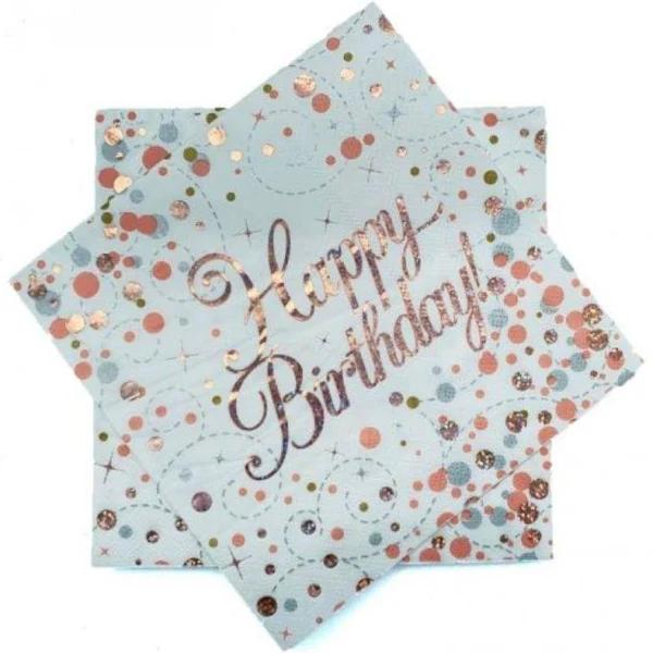 Sparkling Fizz Rose Gold Napkins 33cm Happy Birthday