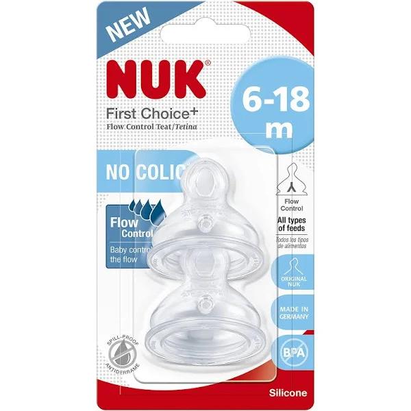 NUK First Choice Flow Control Teat 6-18 Months - 2 Pack