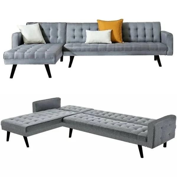 Foret 5 Seater Sofa Bed Fabric Modular Recliner Corner Futon Lounge Couch Grey