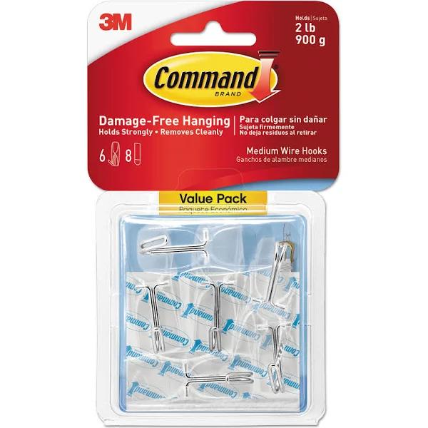 Command Wire Hook, Clear, Medium, Value Pack - 6 hooks