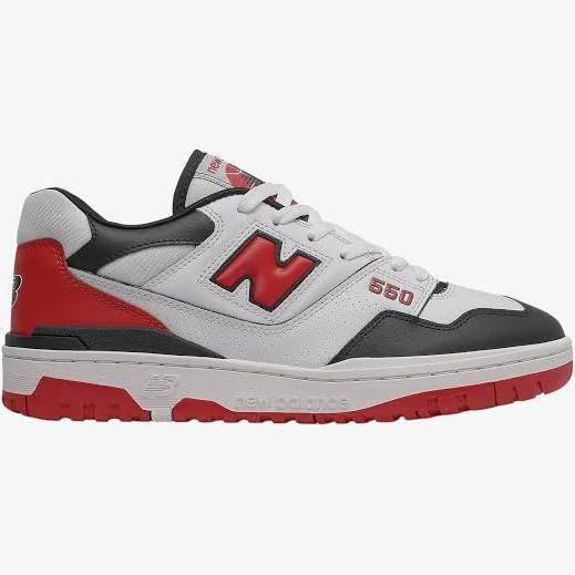 New Balance White & Red 550 Low Sneakers