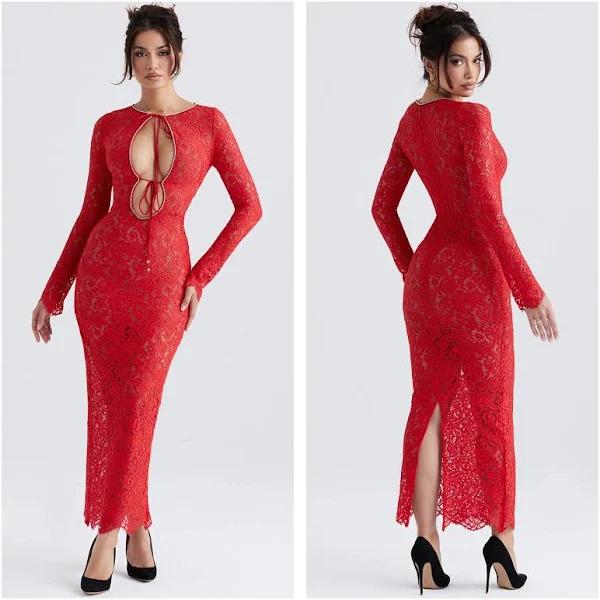 House of CB Lisandra Lace Maxi Dress in Red XS