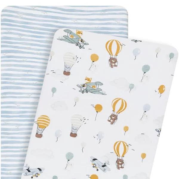 Living Textiles Bedside Sleeper Fitted Sheets, 2 Pack (up Up & Away/Stripes)