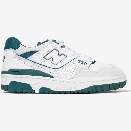 New Balance White & Green 550 Sneakers